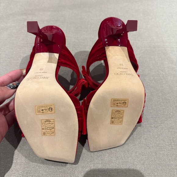Jimmy Choo Red Velvet Bow Heels - Picture 4 of 4